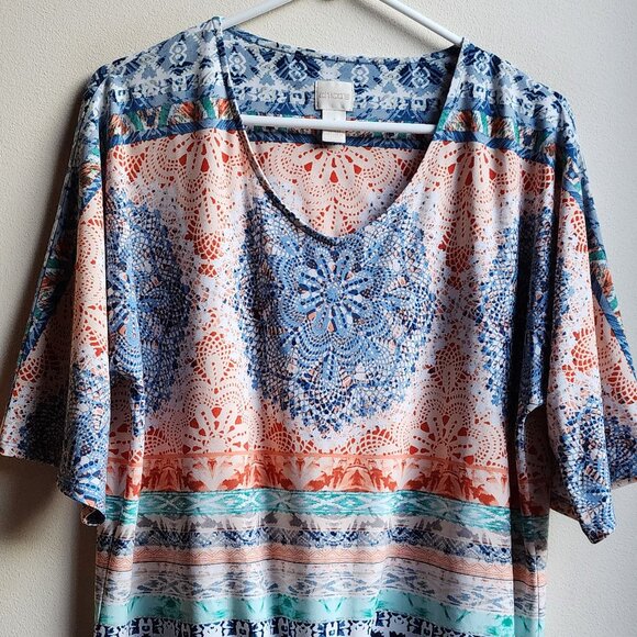 Chico's Medallion Print Tie-Front V-Neck Jersey Top Size 1X - Picture 5 of 15